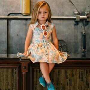 Girls Bijou Sauvage Clothier Acapulco Willow Tropical Coral Print Dress size 4